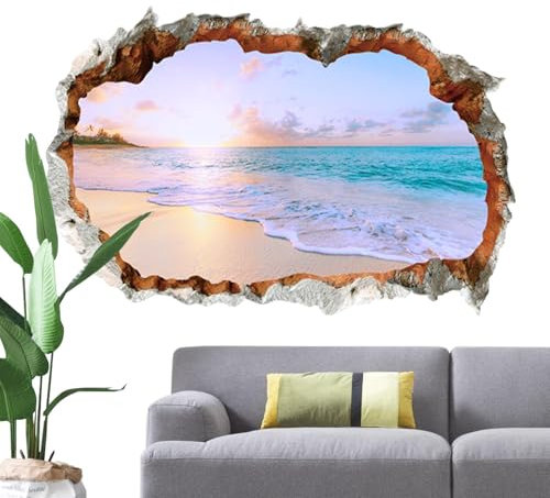 Stickers Muraux Plage,Stickers Muraux Plage | Chambre à coucher cassée murale,Papier peint adhésif paysage marin pour fenêtre, décoration murale avec vue sur, sparadrap muraux pour salle de jeux