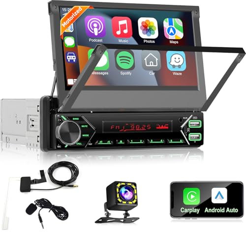 [Motorizzato]Autoradio 1 Din con DAB/DAB+, radio touchscreen da 7 pollici con Carplay wireless e Android Auto, EQ, Mirror Link, Bluetooth, radio FM, SWC, porta AUX/USB/Type-C + telecamera di backup