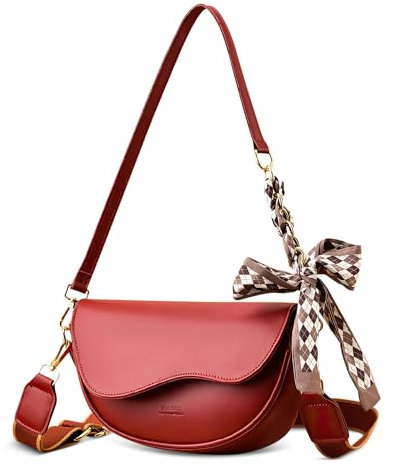 FOLOVEYA Borsa a Tracolla Donna Piccola con fiocco Borse a Spalla Moda Crossbody Bag Pelle PU Elegante Borsa Mezzaluna Borsa a Mano per Lavoro Viaggio Shopping Festa Rosso
