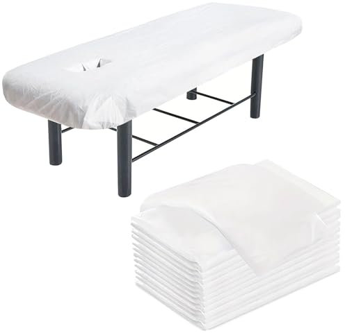 30 Stück Einweg Spannbettlaken für Massageliege,90 x 215 cm Einweg Spannbezug mit Gesichtsausschnitt, Hygieneauflage für Massagetisch und Liege, Vliesstoff, elastisch, weich und atmungsaktiv