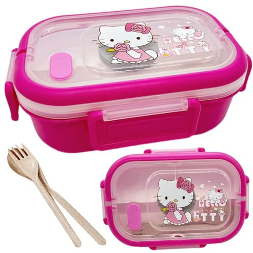 OZXVXZO HeelloKiity Lunchbox Kinder Bento Box Lunchbox 1000ml Lunchbox Kinder Bento Box mit Unterteilung Auslaufsicher Brotbox Kinder mit Utensilien auslaufsicher Obst Snack Schule Picknick