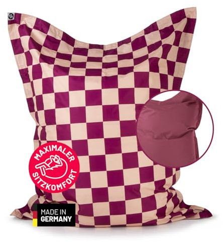 Lumaland Sitzsack XXL Karo für Erwachsene & Kinder | Bean Bag mit Karomuster – Outdoor & Indoor | 380 L Riesen Sitzsack mit Füllung, EPS-Perlen | wasserfest, abwischbar 140x180 cm