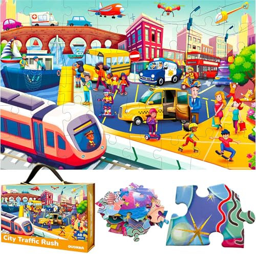 QUOKKA Riesiges Bodenpuzzle ab 3 4 5 Jahren – 48-teilige Puzzle Spiele ab 5 6 Jahre – 60x90 cm Puzzle XXL mit Stadtautos - Große Spielzeug Geschenk für Jungen und Mädchen