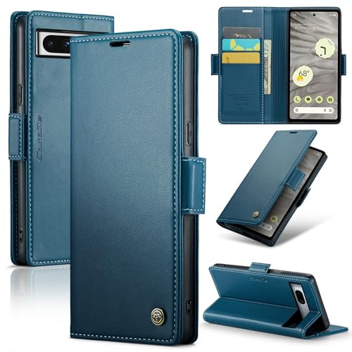 Rerzoiro Coque pour Google Pixel 7A, Étui Housse en RFID Protection Premium PU Cuir Portefeuille Rabat Case Magnétique Stand Antichoc, Étui Case pour Google 7A, Bleu