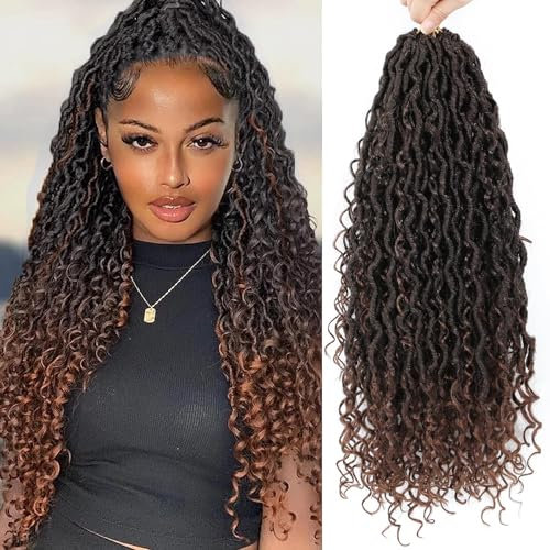 BLUONASI Goddess Locs Crochet Hair, 18 Inch New Goddess Faux Locs Crochet Hair for Black Women, River Locs Crochet Hair with Curly Ends (T30#, 22Inch (Pack of 6))