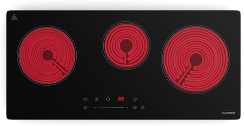Klarstein Vitrocerámica 3 Fuegos - Placa VTC 75 cm, 3 Zonas de Calentamiento con Control Táctil, Temporizador Digital & Bloqueo para Niños - Superficie Fácil de Limpiar