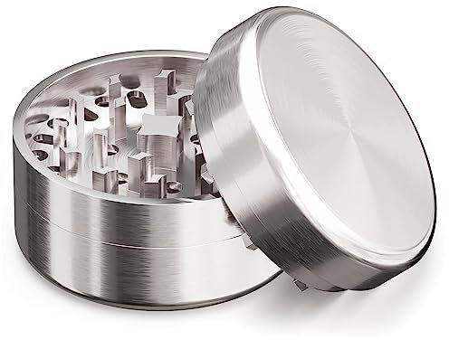 Grinder Premium - Macinino per erbe aromatiche in acciaio inox, 3 pezzi, con meccanismo affilato, diametro 62 mm, custodia protettiva inclusa