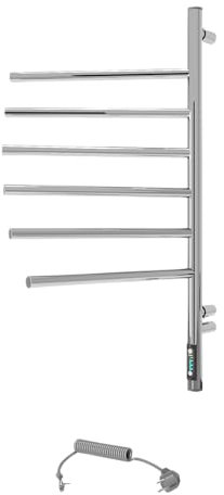 ELNA® Badheizkörper Elektrisch Chrom 76x40 cm, 65W - Elektrischer Handtuchheizkörper aus Edelstahl 304 mit Timer & Thermostat, IP44 Schutz - 6 Schwenkbare Arme 180°, Wandmontage