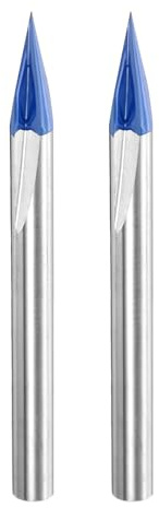HARFINGTON 2PCS V Groove Router Bit 30 Degree 1/8 Shank 1mm Tip Carbide Nano Blue Coating CNC Engraving V Router Bits with 2 Flutes Carving Tool for Wood Plywood Acrylic MDF Lettering
