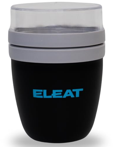 ELEAT | Travel Overnight Oats Pot with Topping Section | BPA-Free Breakfast Jar | 500ml Pot + 200ml Topper | Leakproof, Dishwasher Safe | Cold Meal Prep Container for Yogurt, Oats, Cereal & Snacks