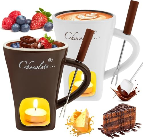 Fondue Mug 2 Sets Ceramic Chocolates Fondue Mugs Set Chocolates Melting Mug Butter Warmer Melting Pot Set Melt Hot Pot Bowl for Cheese Chocolate Butter