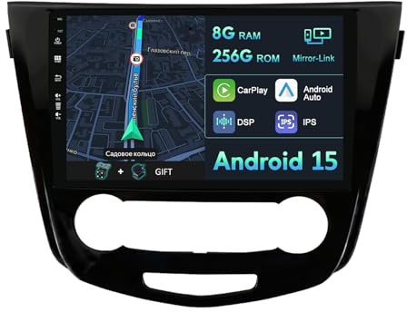 10.1 [8G+256G] Android 15 Radio Coche para Nissan X-Trail T32 Qashqai 2013-2021 con Carplay|Android Auto|DSP|Mirror Link-GPS Navi Navegador Radio con Bluetooth 5.0/WiFi/4G/FM/360 AHD Cámara