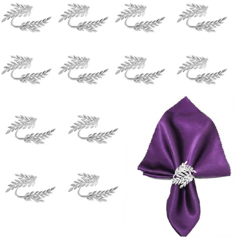 Jafurnestia Serviettenringe Silber – 12er Set Serviettenhalter mit Blattdesign, Elegante Tischdekoration für Hochzeit, Fest & Alltag