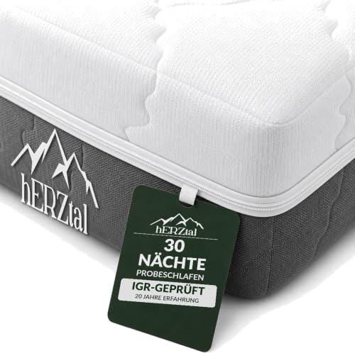 hERZtal 7-Zonen Kaltschaummatratze 90x200 cm 21 cm – Wendematratze H3/H4 Orthopädische Komfortmatratze für Rücken- & Seitenschläfer