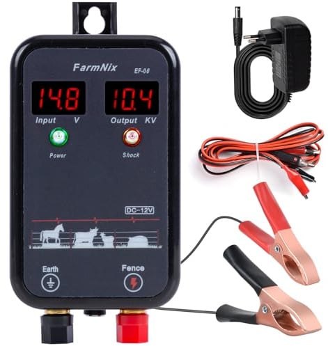 Electric Fence 8km 1.0 Joules 10kV Electric Fence for Animals with Mains Battery Solar Powered Animal Protection and Deterrent Predators