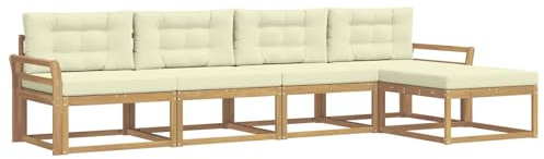 vidaXL Outdoor-Sofagarnitur mit Kissen 4 pcs Weiß und Creme Polyester, Gartenmöbel Set, modern, wetterfest, Sitzgruppe, Ecksofa, Akazienholz, braun, modulare Lounge