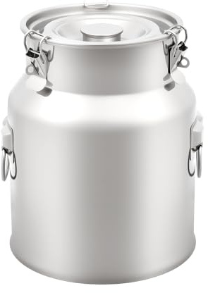Bricco per latte da 14 l, in acciaio inox, contenitore per il latte, ermetico, con portabottiglie per vino, manici e coperchio, per conservare latte, vino, olio, riso, cereali