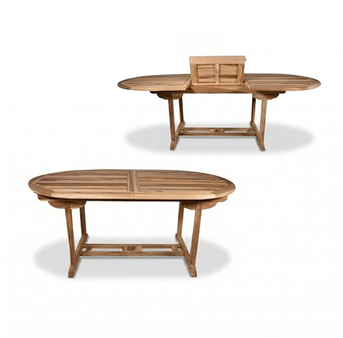 Liadomo Ausziehtisch Aruba, Gartentisch Teak 180/240 × 100 cm | Synchronauszug, unbehandeltes Teakholz, ovale Tischplatte, verlängerbar, wetterfest, für 6-10 Personen
