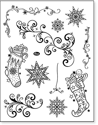Viva Decor Clear-Stamps (Weihnachtsstrümpfe und Schnörkel) Silikon Stempel - Prägung Stempel - DIY Dekoration stanzen - Stempel Silikon - DIY Stamp - Stempel Prägung - Designed in Germany
