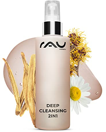 RAU Cosmetics Gesichtsreinigung & Gesichtswasser Deep Cleansing 2in1 200 ml - Gegen Unreinheiten, Pickel & Mitesser - Unreine, Fettige & Normale Haut mit Aloe Vera, Süßholzwurzel, Kamille, Hamamelis