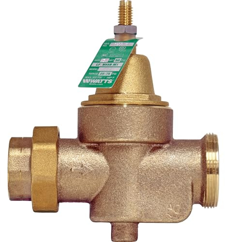 Watts 1-Inch Lead-Free Water Pressure Reducing Valve, NPT Thread Union x NPT Female, Adjust 25-75 PSI, Max Work 400 PSI