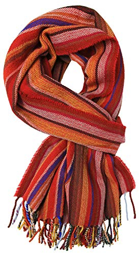 Herrenschal Winter Streifen & Fischgrat modisch 100% Wolle (Merino) 53 x 180 cm, rot orange bunt