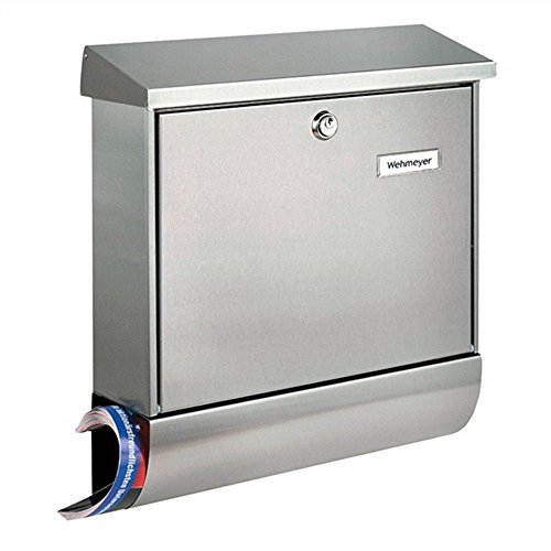 BURG-WÄCHTER Edelstahl-Briefkasten mit aufklappbarem Regendach und Zeitungsfach, A4 Einwurf-Format, EU Norm EN 13724, Amrum 38670 Ni Wandmontage Silber Briefkasten