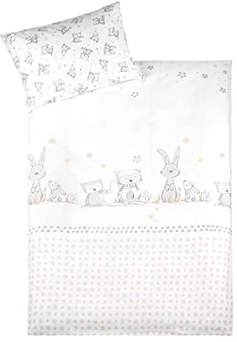 Julius Zöllner Kinderbettwäsche 100% Baumwolle, Standard 100 by OEKO-TEX, made in Germany, Gr. 100x135 + 40x60 cm, Häschen und Eule
