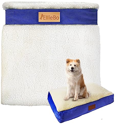 Ellie-Bo Ersatzbezug für Hundebett Größe L, 87 x 57 cm, blau, aus Kunst-Wildleder und Schaffell, geeignet für das große 91-cm-Hundebett aus Memory-Schaum