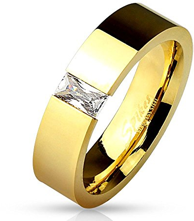 Bungsa 70 (22.3) Ring gold mit rechteckigem Kristall Stein (Edelstahl Damen Fingerring Partnerringe Verlobungsringe Trauringe Damenring Edelstahlring Chirurgenstahl)