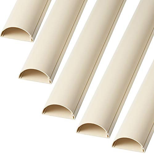 5m (5x 100cm) – 16mm x 8mm Magnolia Trunking | HALF ROUND Cable Conduit Cover | HDMI AV TV Ethernet & Speaker Wire Ducting | Wall Tidy Management | Self-Adhesive Backing *EASY INSTALL* | Skirting Home