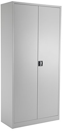 Office Hippo Steel Storage Cabinet, Lockable, Double Door, 4 Adjustable Shelves, 50kg Capacity, Grey, 195cm H, Home Office
