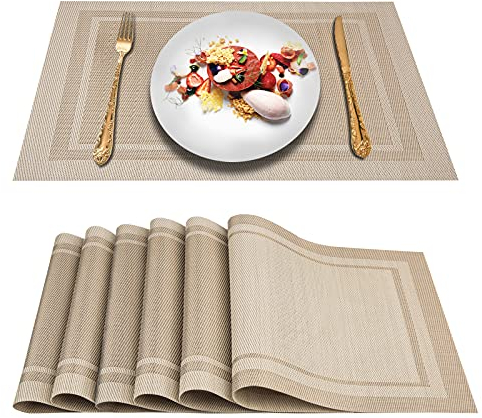 ARTAND Platzsets Abwaschbar 6er Set Vinyl Tischsets für Esstisch Küchen Platzset Dauerhaft PlatzdeckenTischzubehör -6er Set, 01 Beige