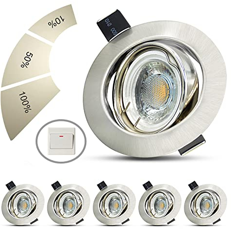 Allesgute 6er Set LED Einbaustrahler Ultra flach 230V Smart Dimmbar 6W Warmweiß LED Spots Schwenkbar 500lm Einbauleuchten Ø 68mm Lochdurchmesser für Wohnzimmer, Schlafzimmer, Küche, Büro