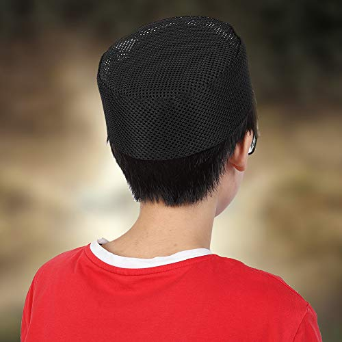 Männer muslimischen Gebet Kufi Hut Polyester gemischt Baumwolltuch Islam Mann Stickerei Hut männlichen Kopf Mütze(60cm/23.6in-Schwarz)