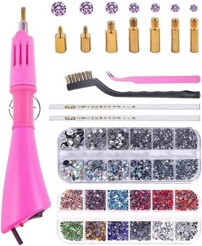 BLINGINBOX Hotfix Applicator Tool 2 Boxes of 4000 pcs Rhinestone with Flat Back Gems Round Hotfix Rhinestone for Clothes and Shoes
