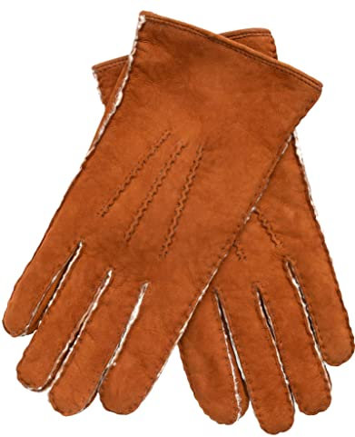 EEM Herren Lederhandschuhe, weiches Neuseeland Curly Lammfell, handgenäht, tobacco XL