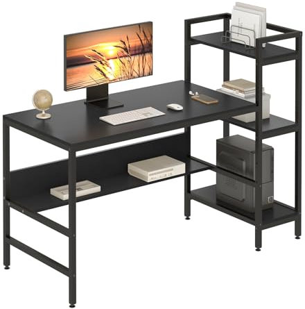 Dripex Bureau Informatique avec Etagères de Rangement, Bureau d'Ordinateur en Bois pour Chambre Salon et Maison 136 x 60 x 111 cm - Noir