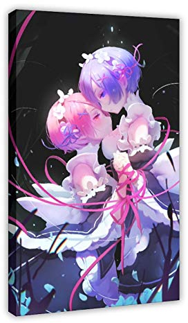 Anime-Poster Re Zero Rem And Ram 4, Leinwandposter, Schlafzimmer, Dekoration, Sport, Landschaft, Büro, Raumdekoration, Geschenk, 60 x 90 cm, Rahmen