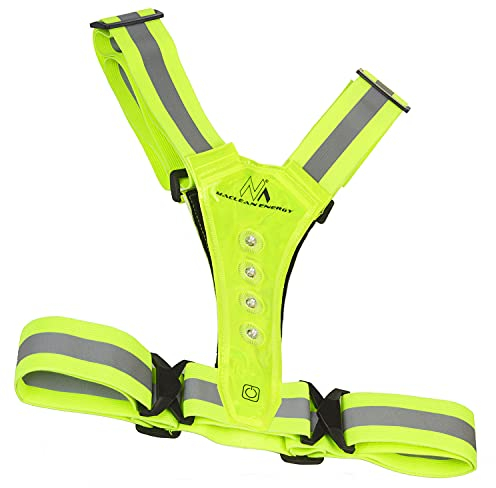 Maclean MCE425 Reflektorweste mit LED Beleuchtung 360° Warnweste mit Reflektorstreifen 2X 4 LED - auf Vorderseite und Rückseite Sicherheitsweste zum Laufen Radfahren IPX2