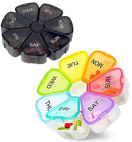 2PCS Portable Weekly Pill Box Organiser, 7 Day Pill Box Organiser Large Compartment, Food Grade Material Travel Tablet Boxes 7 Day – for Vitamins, Supplements, and Medication for Travel