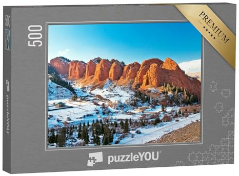 puzzleYOU: Puzzle 500 Teile „Kirgisistan - Issyk-Kul - Die berühmte Felsformation Jety-Oguz (Sieben Stiere) im Ters“