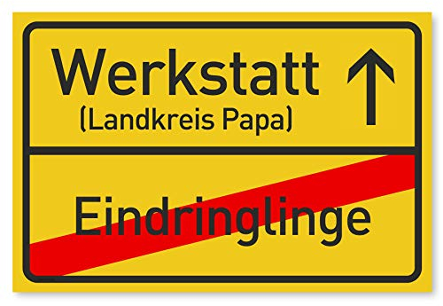 Werkstatt Schild als Geschenk für Papa zu Weihnachten - Geschenkideen für den Vater zu Vatertag oder Geburtstag - 30x20 cm Kunststoff Ortsschild
