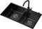 Fregadero de cocina Preparación De Barra De Doble Tazón Negro, con Grifo Redondo, Herrajes De Cocina (Color : Black, Size : 72x40cm)