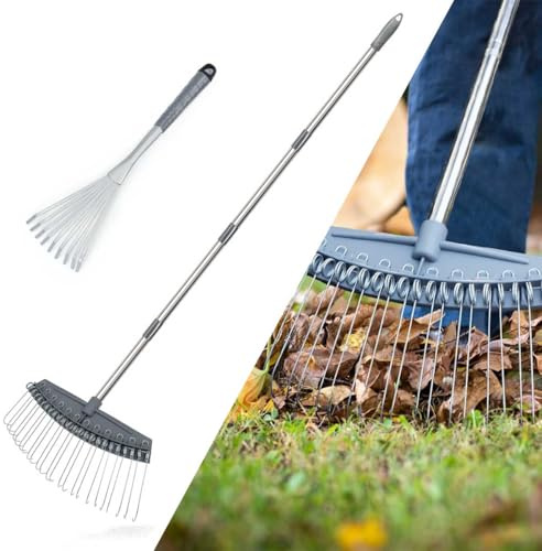 Altdorff Rechen, verstellbar, 43,2 cm - 160 cm, effiziente Metall-Laubrechen, breit mit 24 langlebigen Stahlzinken, leichte Gartenrechen für Mulch, Blätter, Schmutz, Tannennadeln, Strauch, Kies