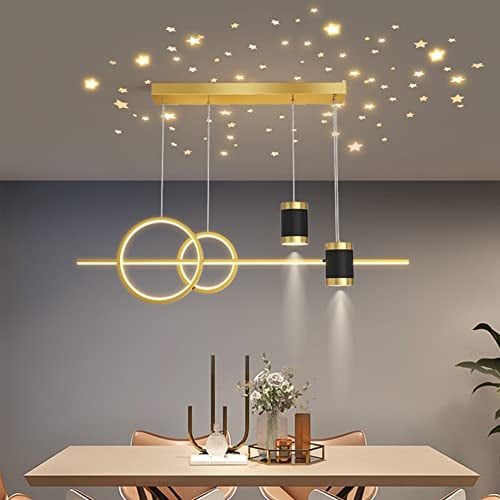 DDYY 100cm Esszimmerlampen Esstischlampe LED Pendelleuchten Höhenverstellbar Designer Hängeleuchte Dimmbar Mit Fernbedienung LED Hängelampe Wohnzimmer Esszimmer Esstisch Küchen Bar Leuchten (Gold)