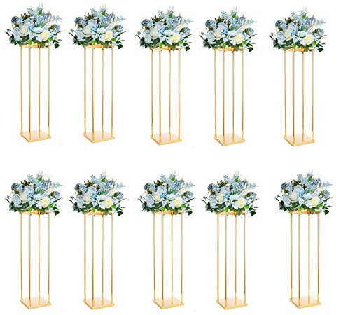 Bigsee 10pcs Column Pedestal Pillar Plant Stand Wedding Centerpieces for Tables Geometric Metal Flower Stand Gold, 31.5 Inch Tall Floor Vase Column Flower Holder for Wedding Party Table Decorations
