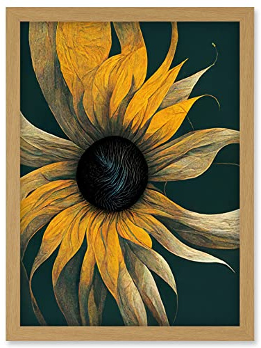 Doppelganger33 LTD Abstract Modern Sunflower Black Yellow Artwork Framed Wall Art Print A4