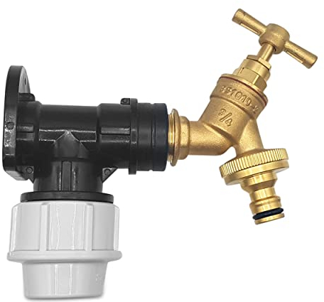 25mm MDPE Wall Flange Kit – Wall Plate Elbow ¾ Brass Garden Tap with Click-Lock Hose Fitting and PTFE Tape – Easy to Install Hose Connector for Backyard, Around the House, Farmhouse. Set by MYPURECORE