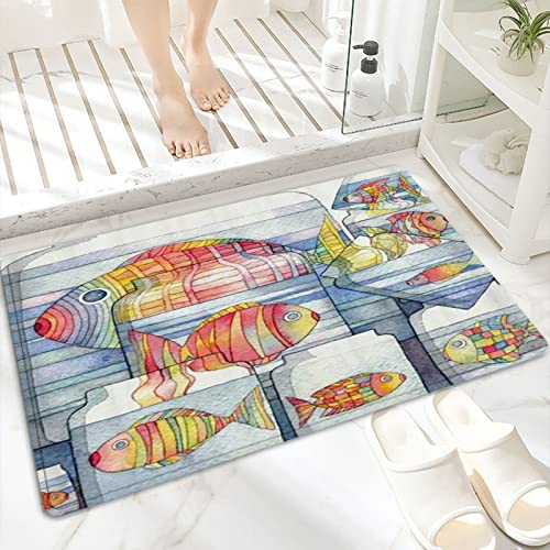Badematte, rutschfest Waschbar Badezimmerteppich 60x100 cm,Aquarell Fisch tropische Fische in der Flasche,Badvorleger mit Wasserabsorbierenden, Weichen Mikrofasern für Badewanne, Dusche und Badezimmer